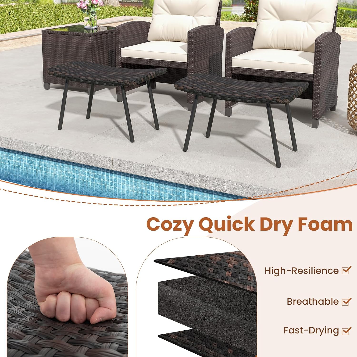 Tangkula 2 Pack Rattan Patio Ottomans