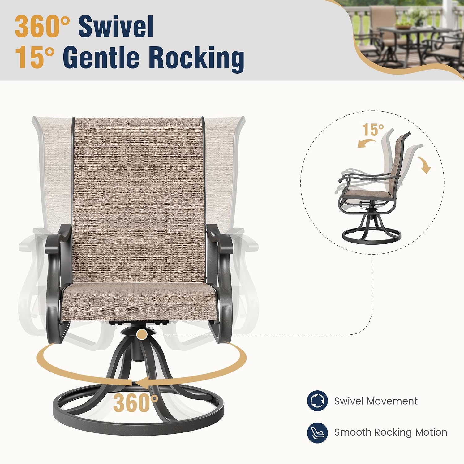 Amopatio 2 Pack Brown Swivel Patio Rockers