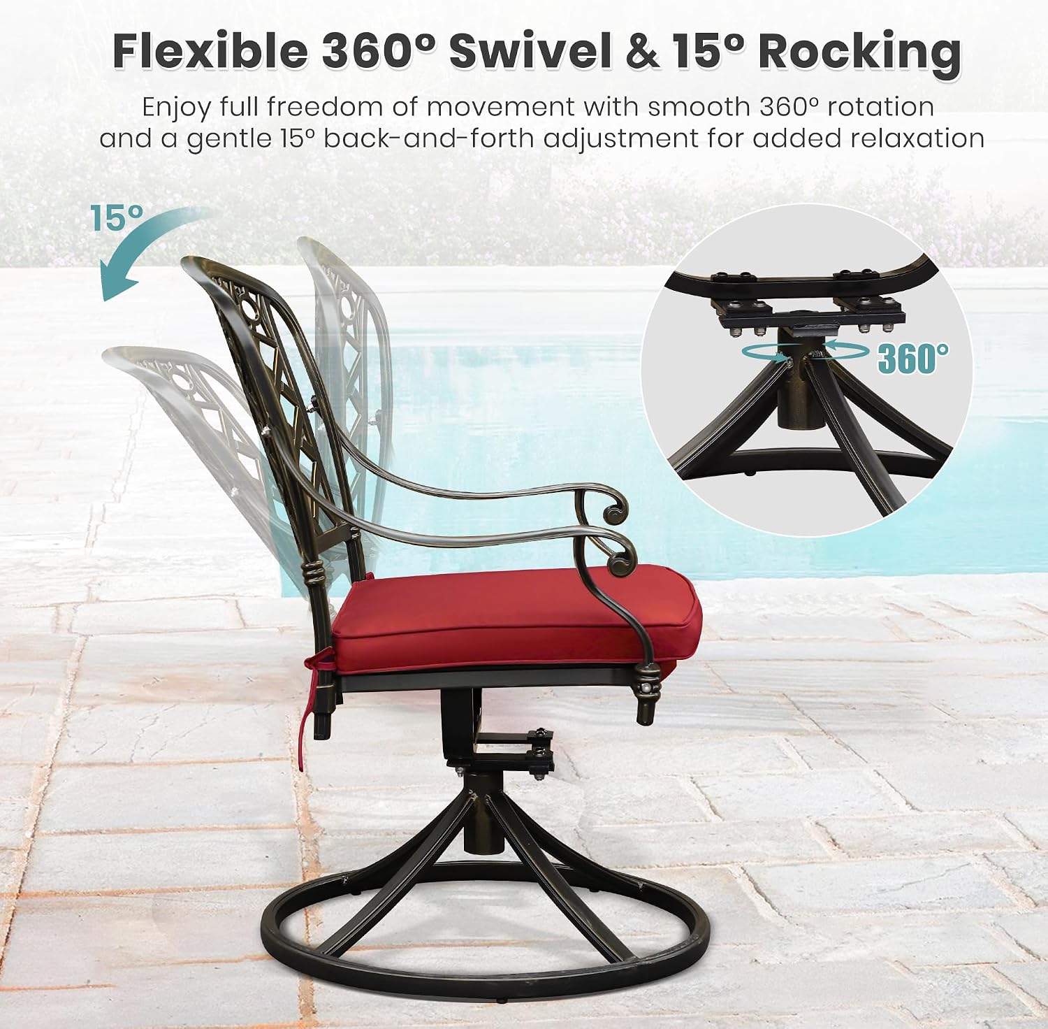 2 Pack Cast Aluminum Swivel Patio Chairs