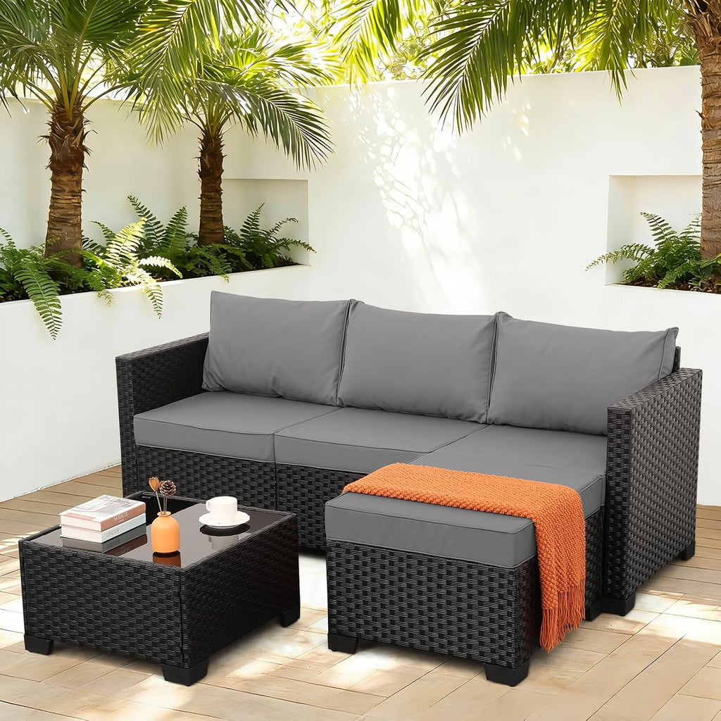 Oasishine 3pc Light Grey Wicker Sectional Set