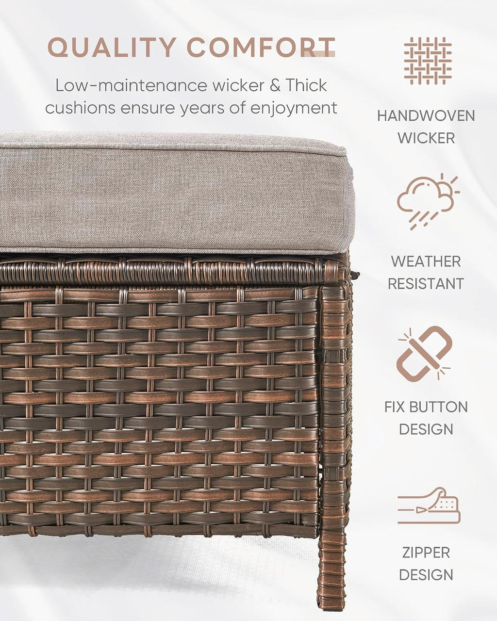 2PCS All-Weather Rattan Patio Ottomans