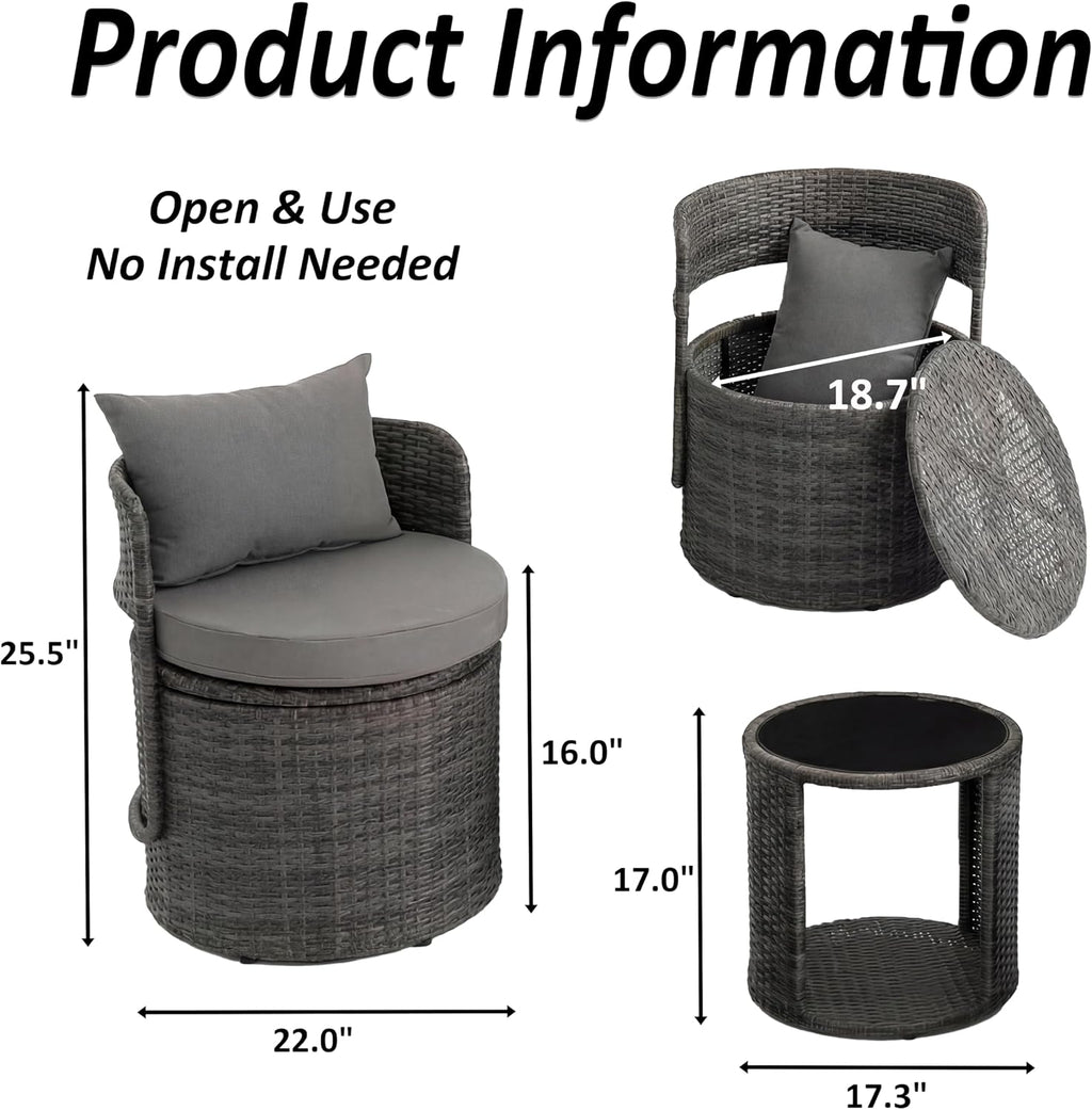 3pc Grey Wicker Bistro Set