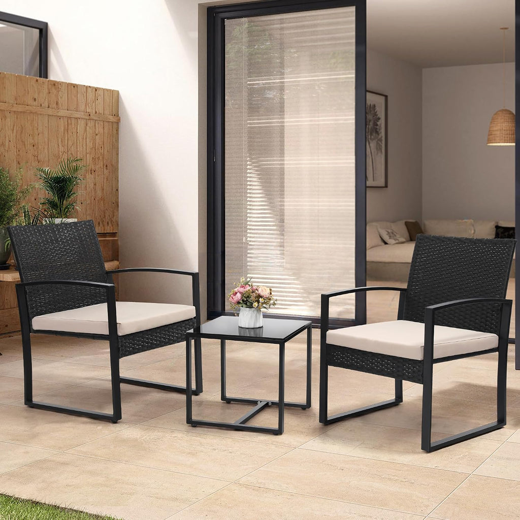 Murago 3pc Beige Cushion Wicker Bistro Set