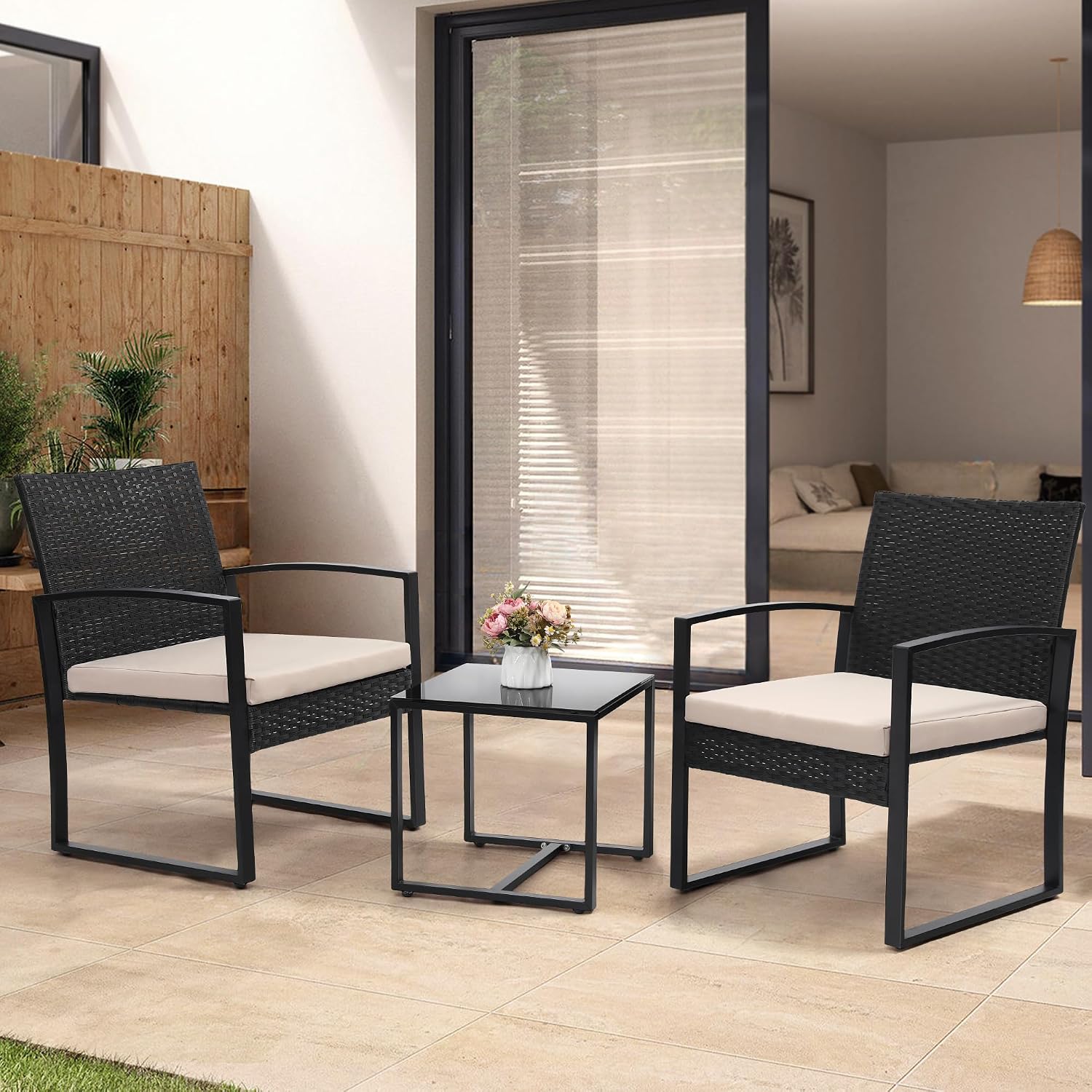 Murago 3pc Beige Cushion Wicker Bistro Set