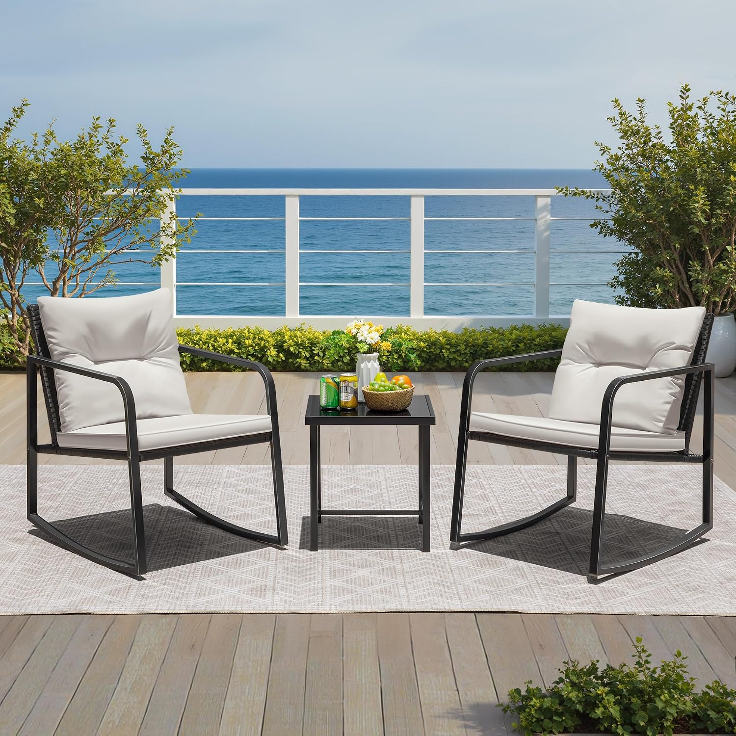 Greesum 3pc Beige Rocking Wicker Bistro Set