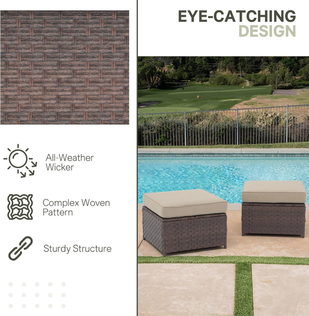 SUNSITT 2 Pack Rattan Patio Ottomans