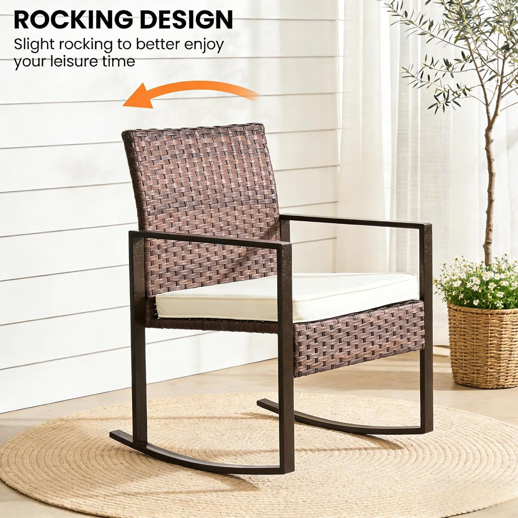 UNITED FLAMES 3pc Beige Wicker Rocking Set