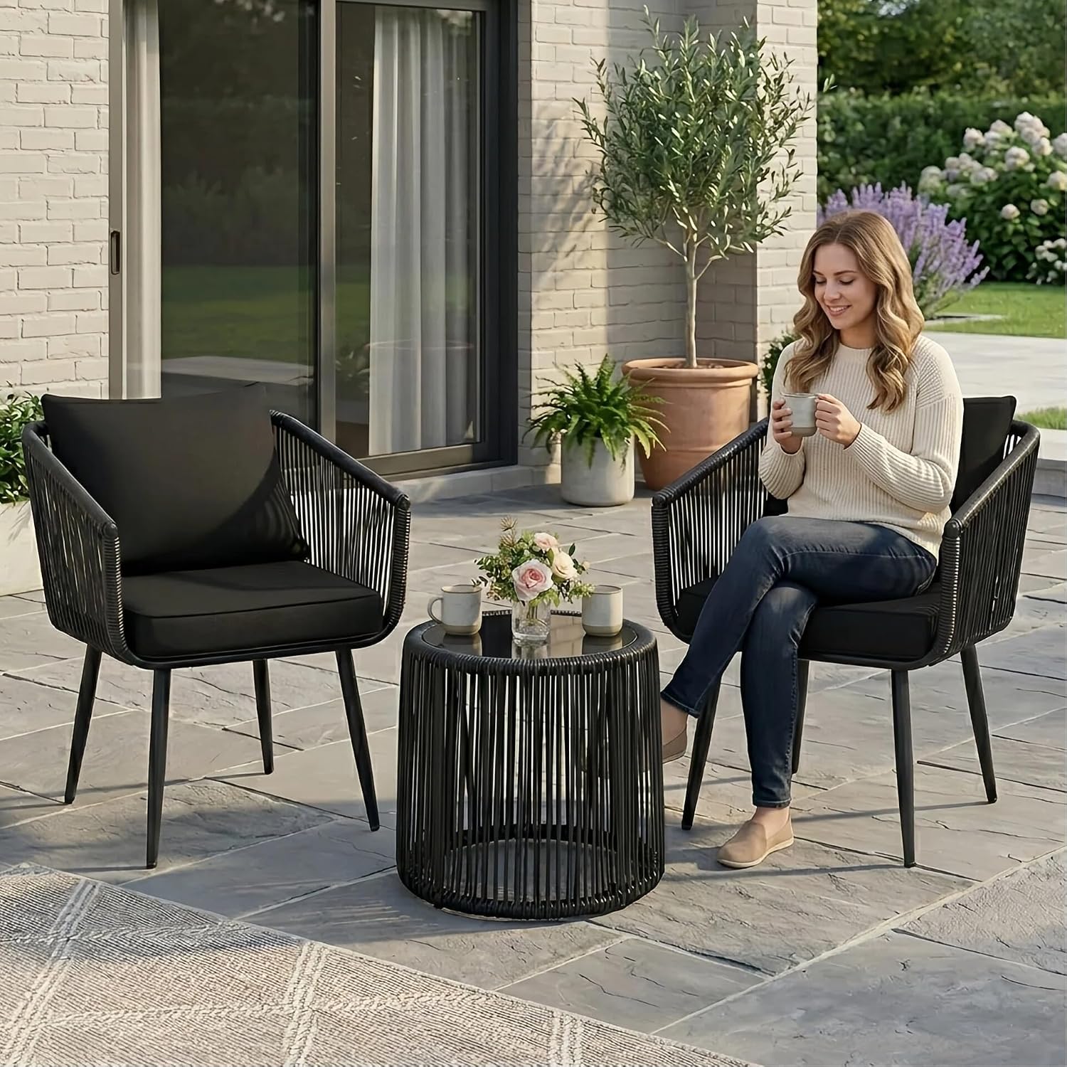Kromax 3pc Black Rattan Bistro Set