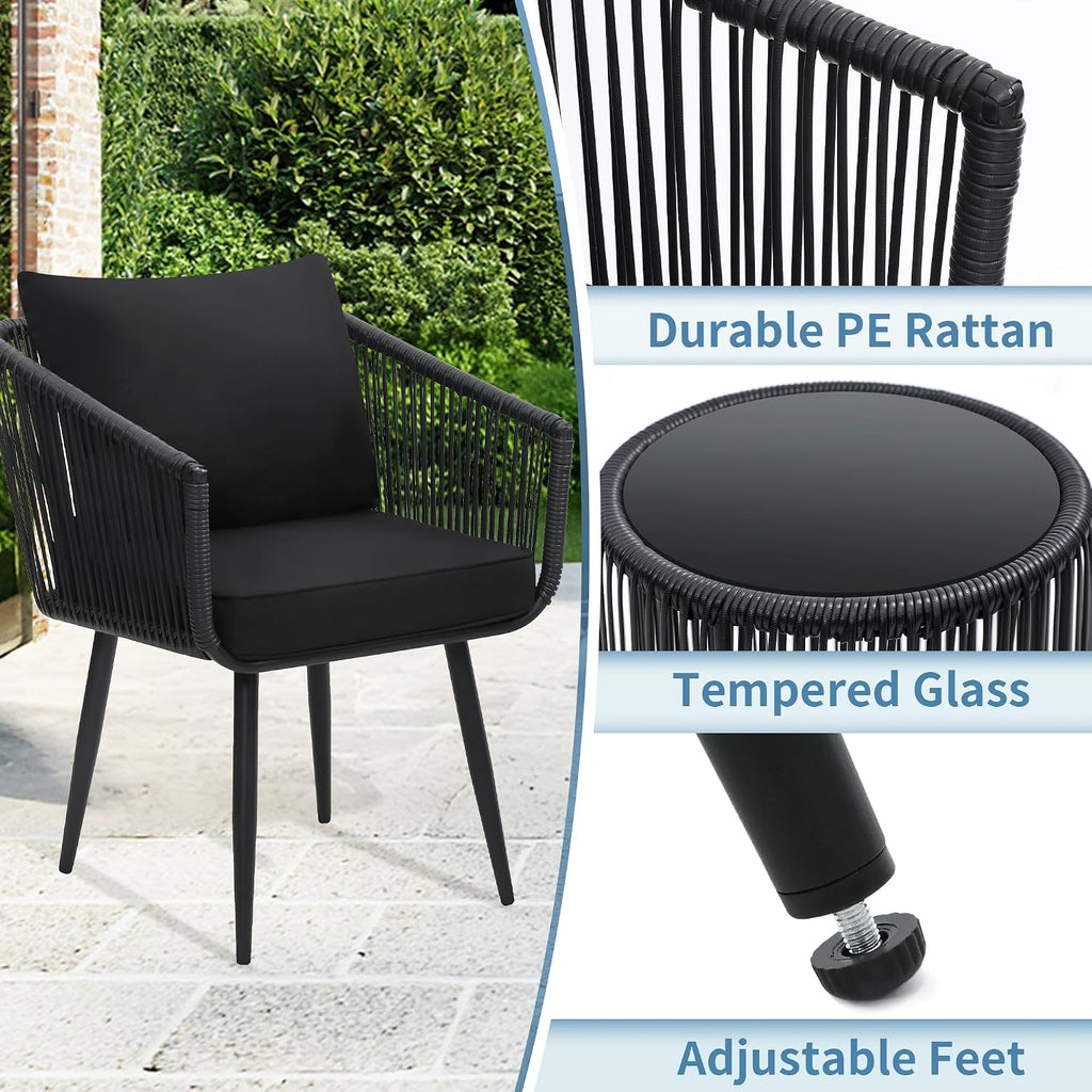 Kromax 3pc Black Rattan Bistro Set