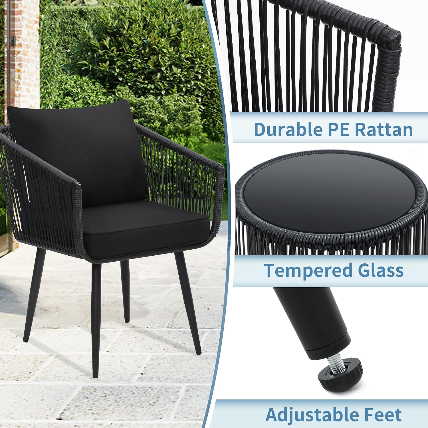 Kromax 3pc Black Rattan Bistro Set