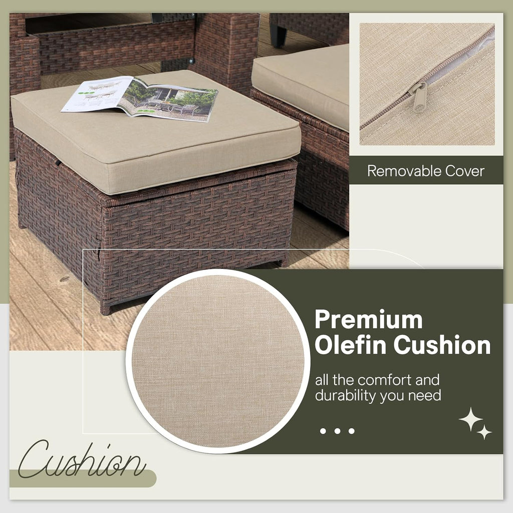 SUNSITT 2 Pack Rattan Patio Ottomans