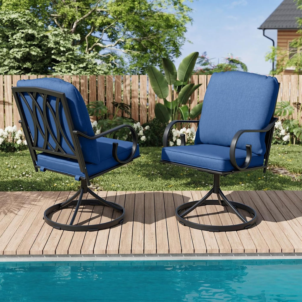 MELLCOM 2 Pack Blue Swivel Patio Rockers