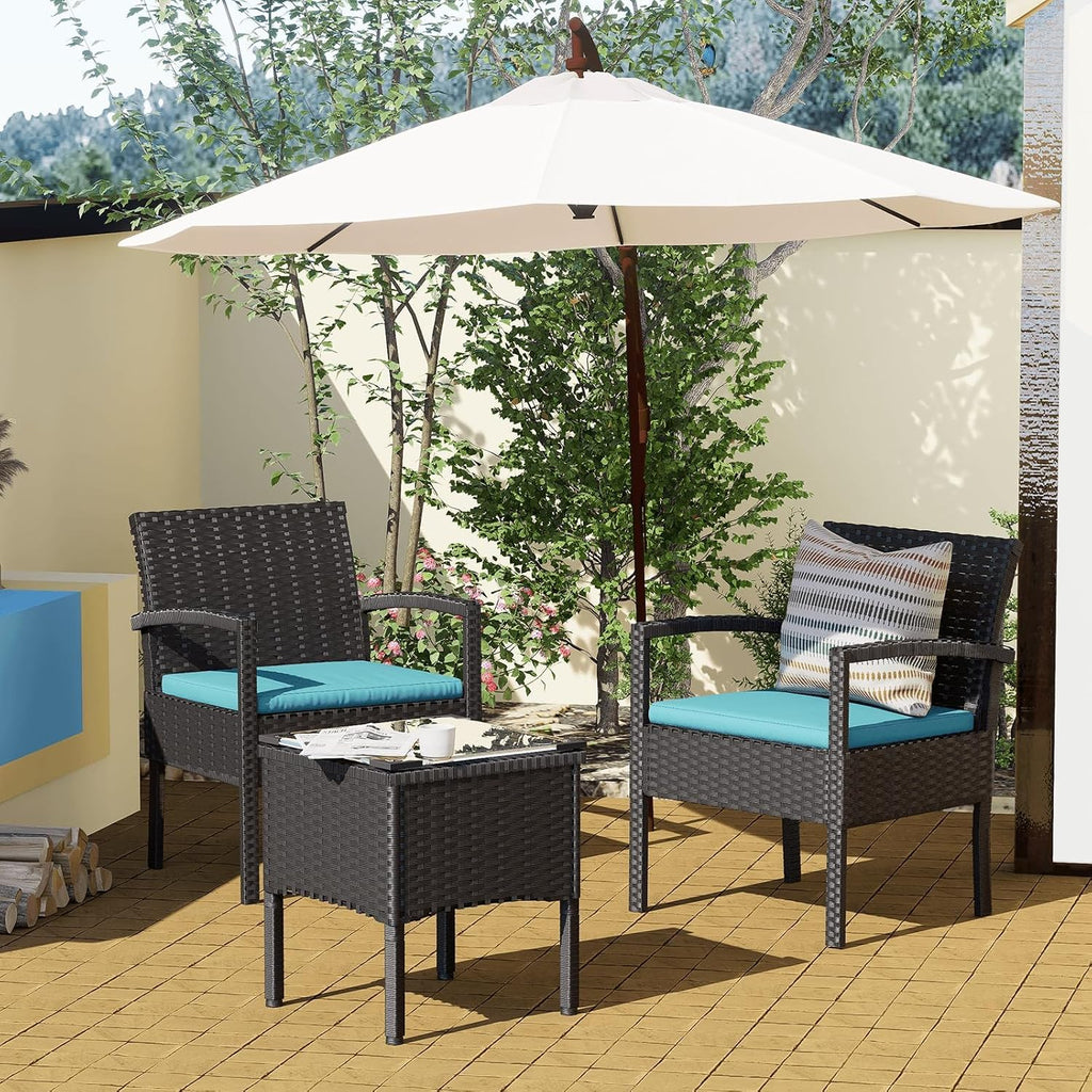 MEISSALIVVE 3pc Blue Wicker Bistro Set
