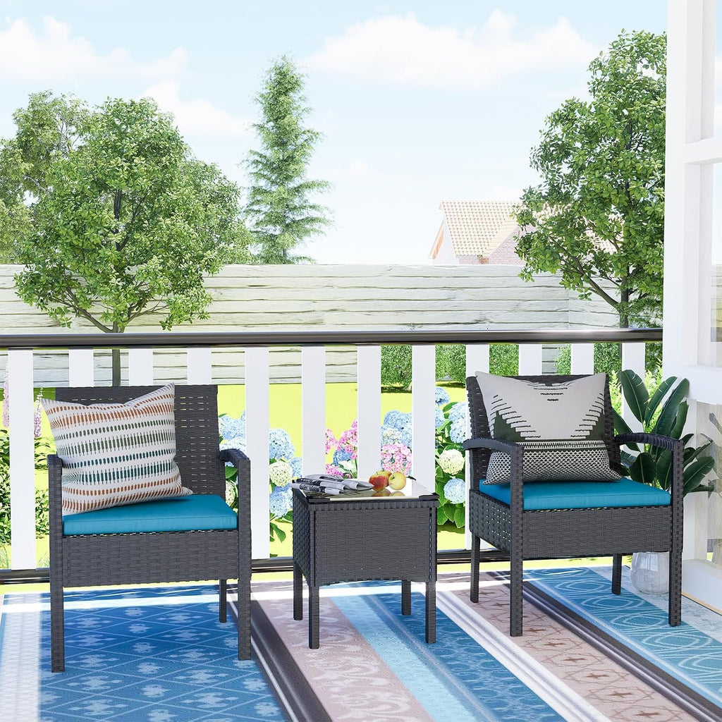 MEISSALIVVE 3pc Blue Wicker Bistro Set