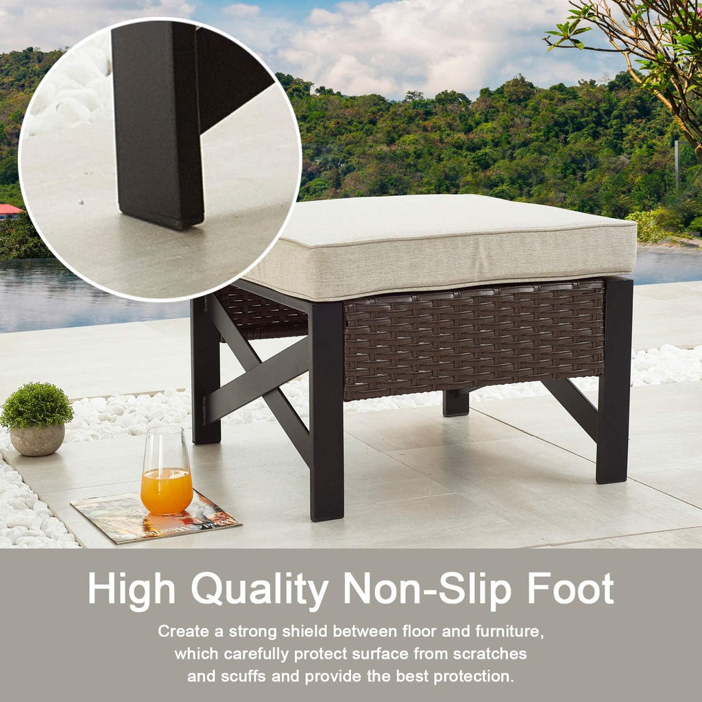Outdoor Wicker Patio Ottoman with Cushion