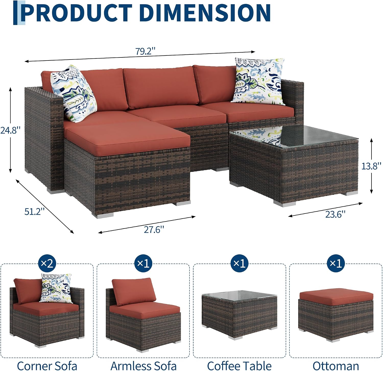 5pc PE Rattan Sectional Sofa Set