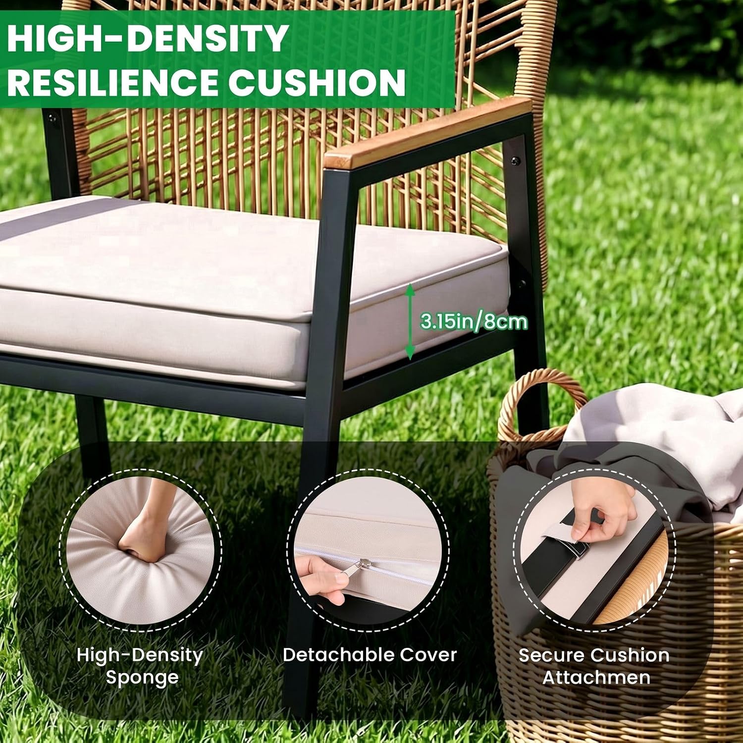 LIFERUN 3pc Beige Rattan Patio Set