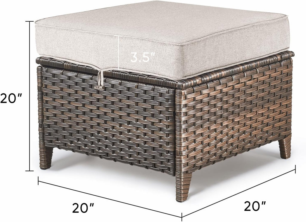 2PCS All-Weather Rattan Patio Ottomans