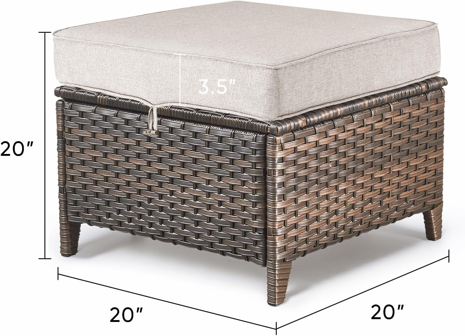 2PCS All-Weather Rattan Patio Ottomans