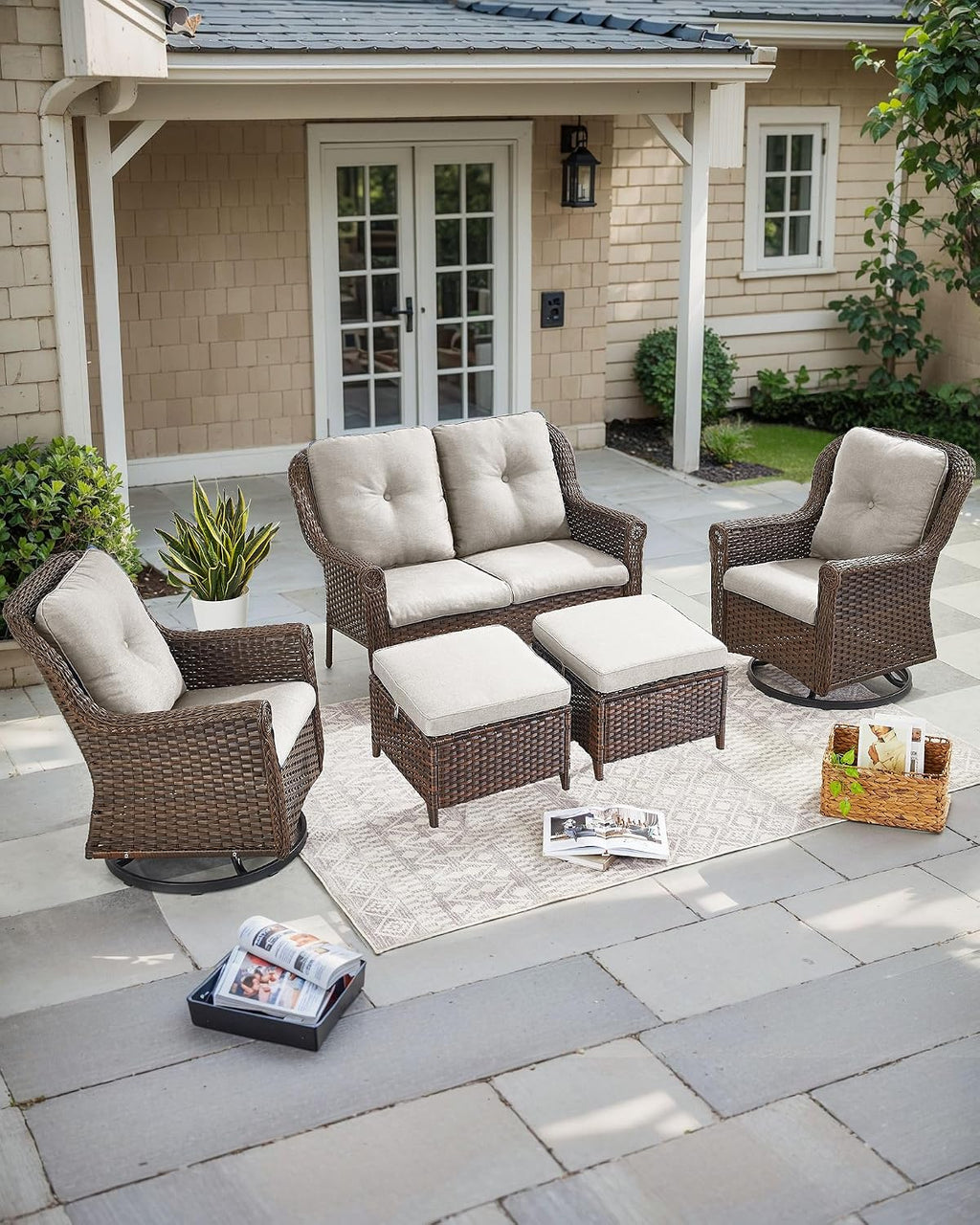 2PCS All-Weather Rattan Patio Ottomans