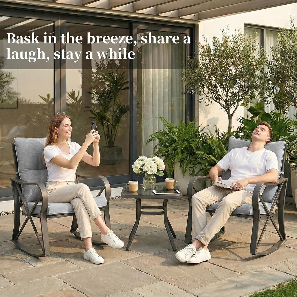 COSIEST 3pc Warm Gray Rocking Bistro Set
