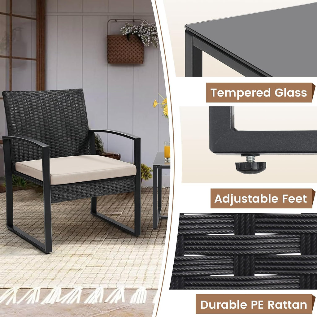 Murago 3pc Beige Cushion Wicker Bistro Set