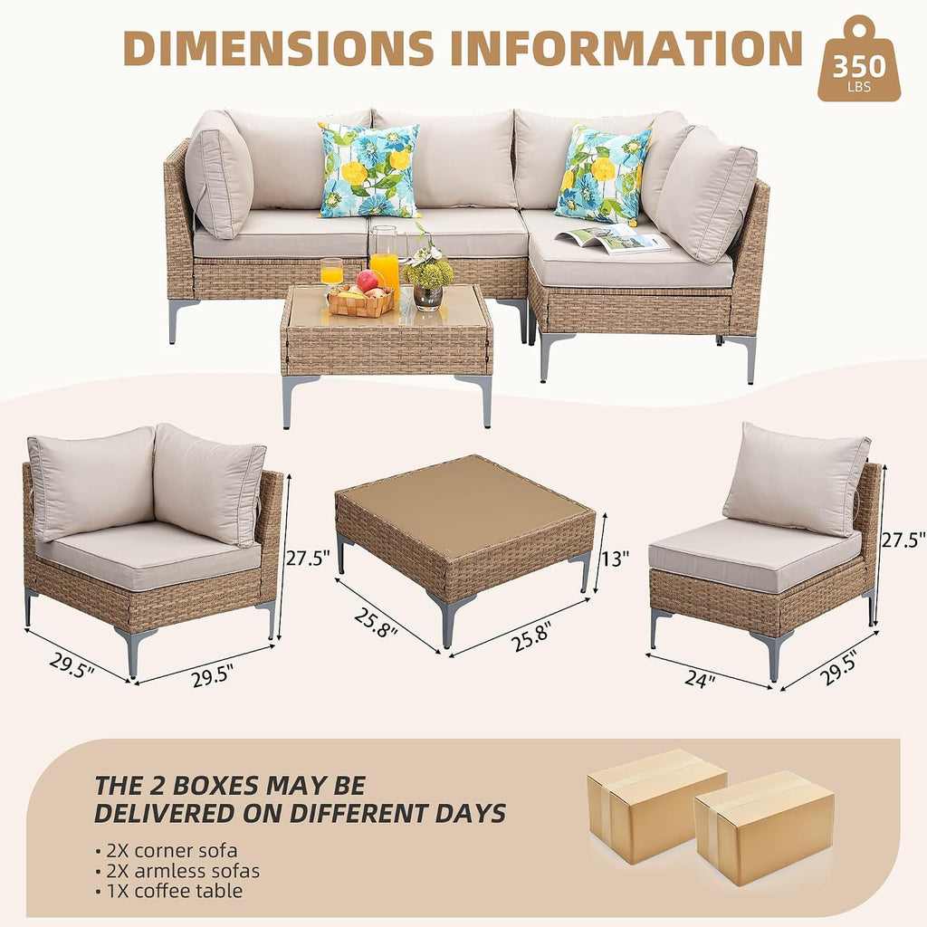 5pc Beige Wicker Sectional Sofa Set
