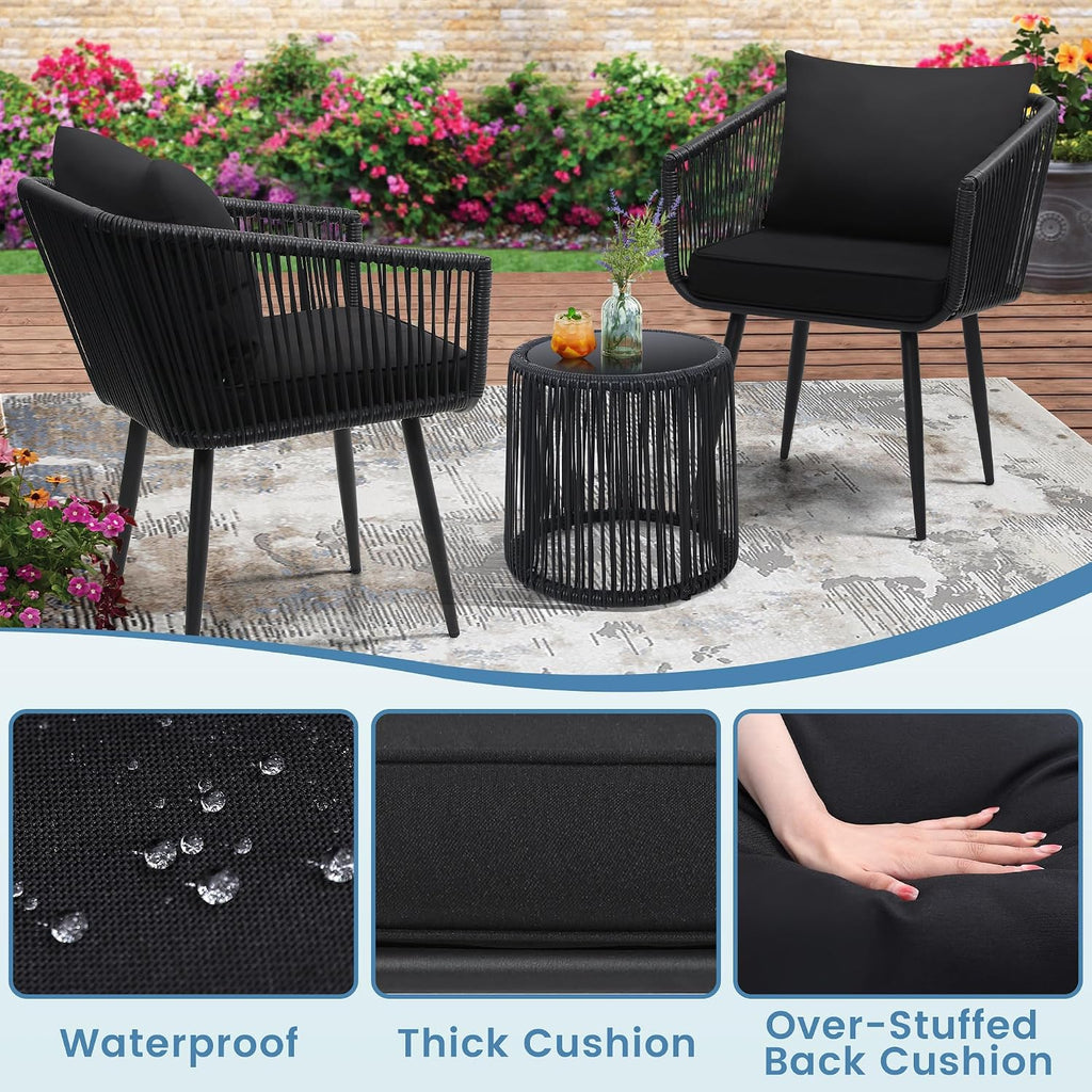 Kromax 3pc Black Rattan Bistro Set