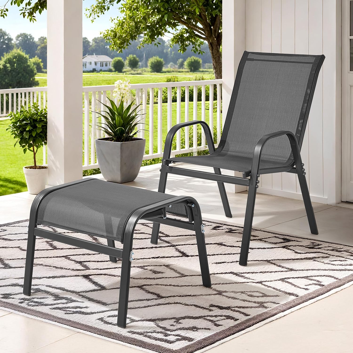 2 Pack Stackable Outdoor Ottomans