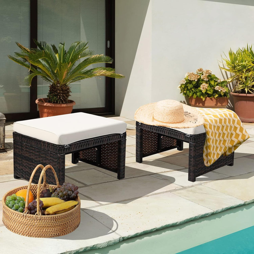 HAPPYGRILL 2 Piece Wicker Ottomans