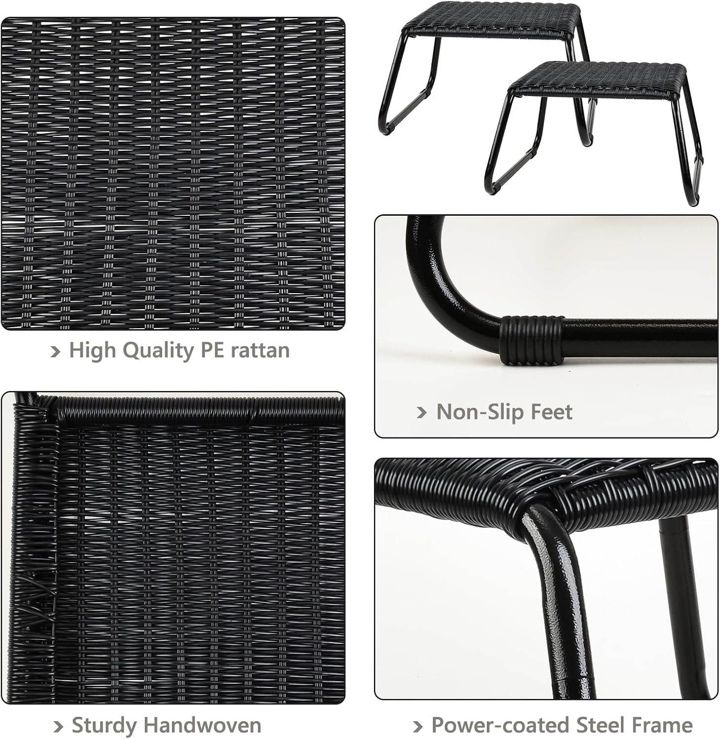 2 Pack Black Wicker Patio Ottomans