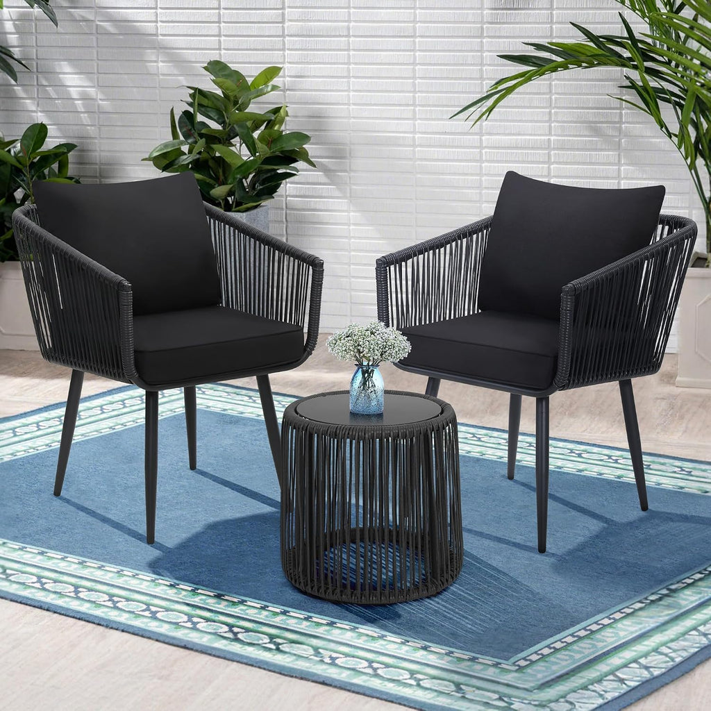 Kromax 3pc Black Rattan Bistro Set