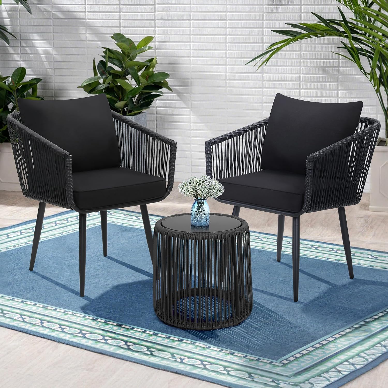 Kromax 3pc Black Rattan Bistro Set