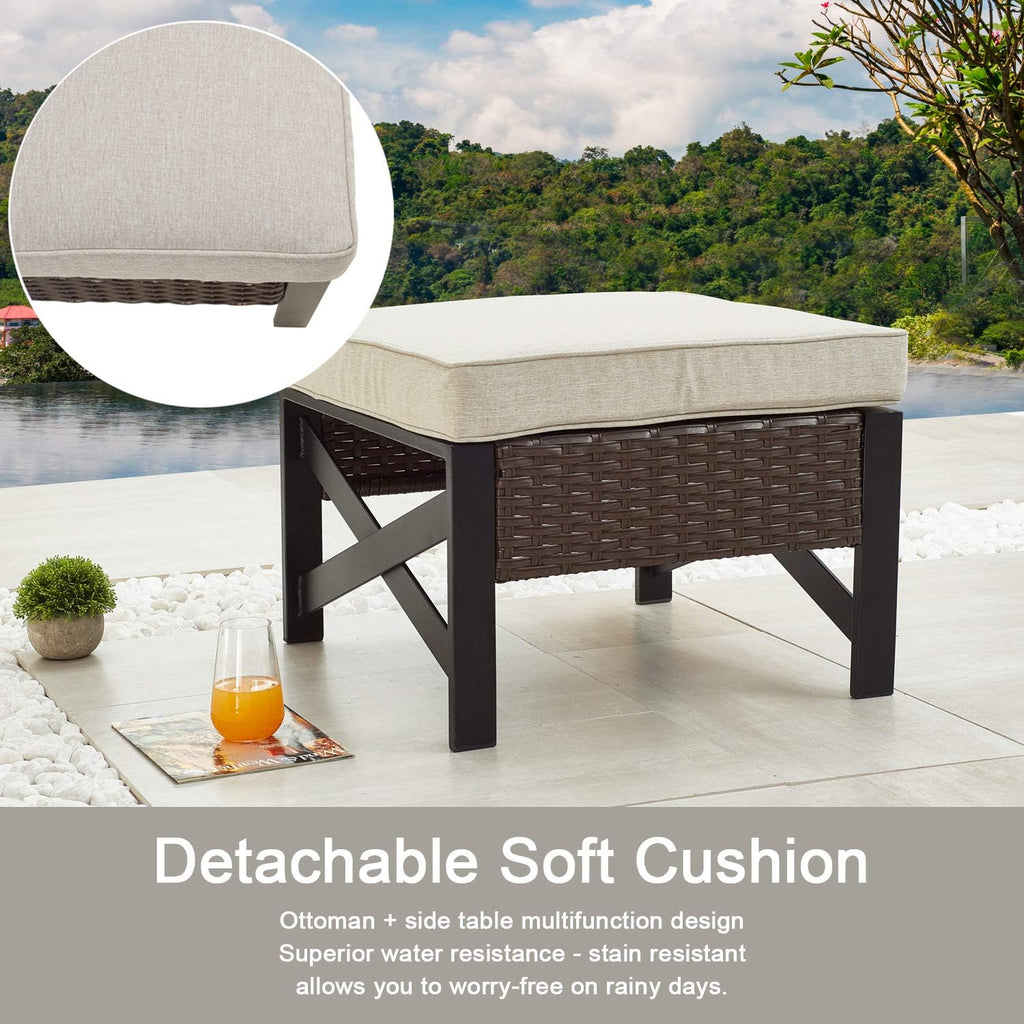 Outdoor Wicker Patio Ottoman with Cushion