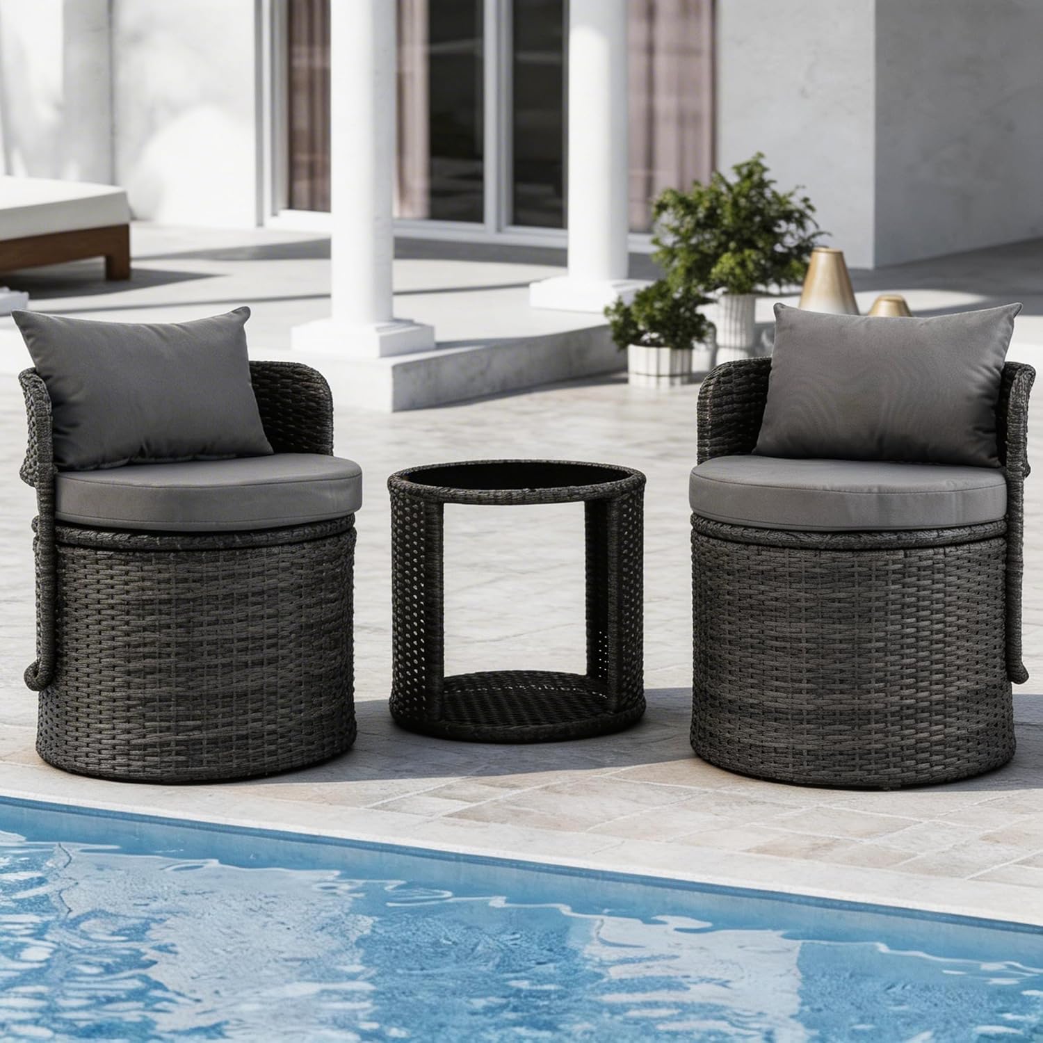 3pc Grey Wicker Bistro Set