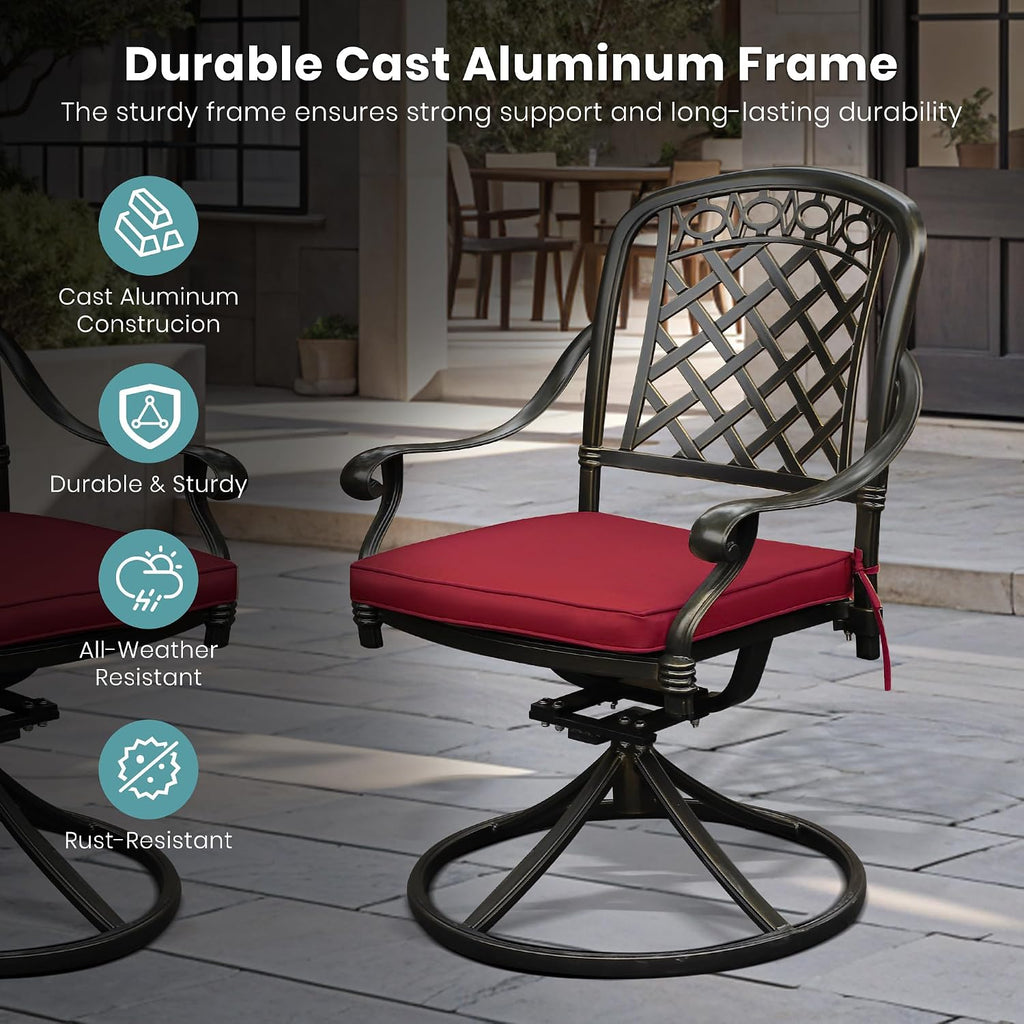 2 Pack Cast Aluminum Swivel Patio Chairs