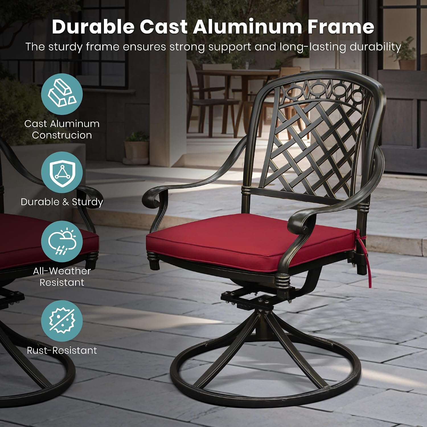 2 Pack Cast Aluminum Swivel Patio Chairs