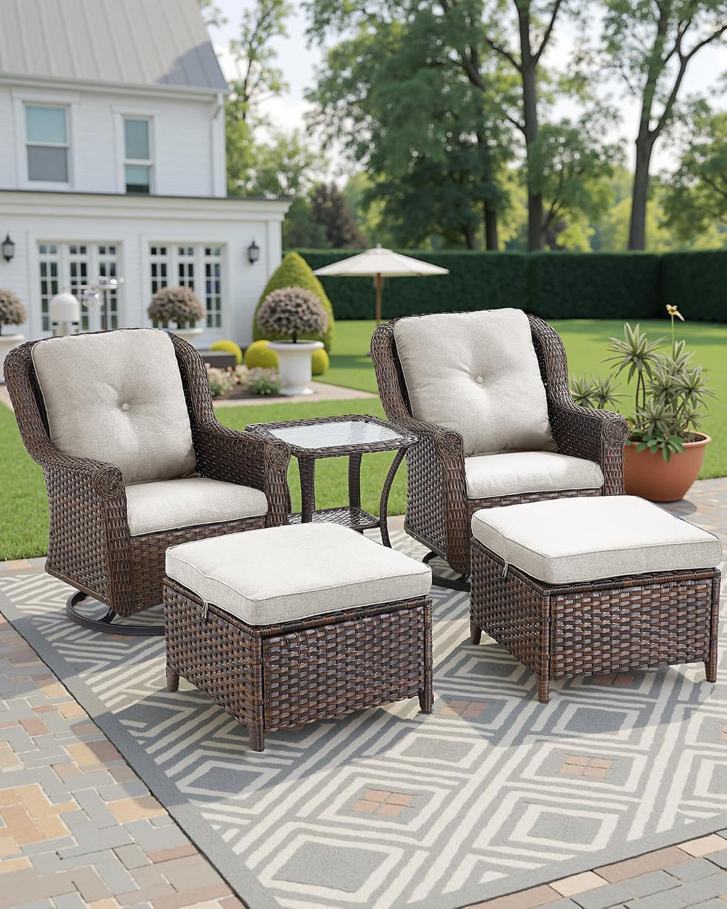 2PCS All-Weather Rattan Patio Ottomans
