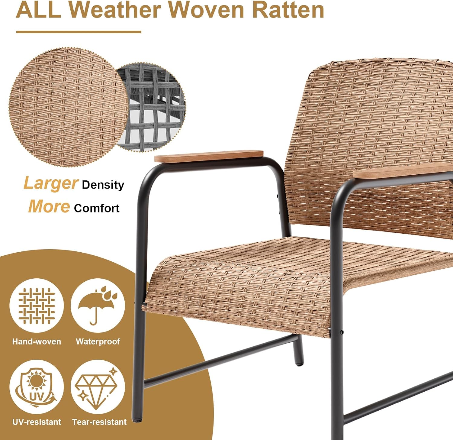 JOYURE 3pc Beige Wicker Bistro Set