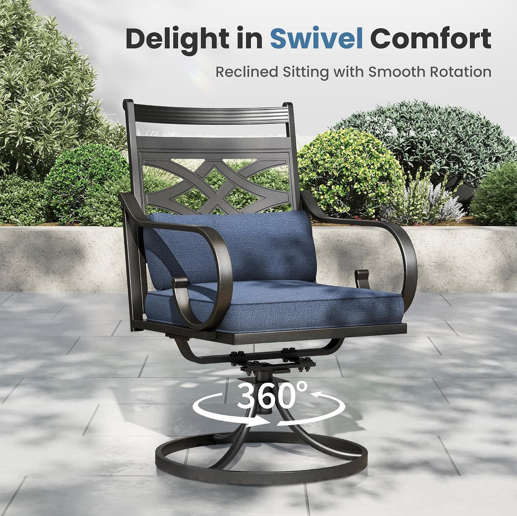 PHI VILLA 2 Pack Blue Swivel Patio Chairs