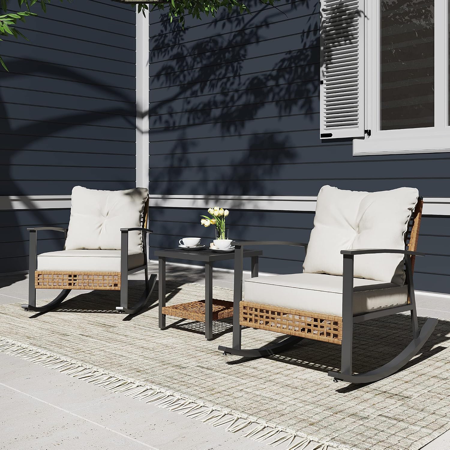 EO Living 3pc Beige Rocking Bistro Set