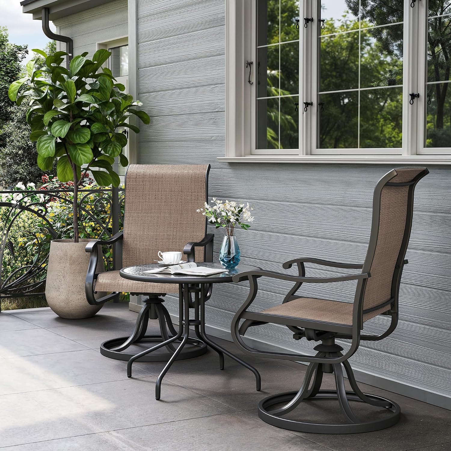 Amopatio 2 Pack Brown Swivel Patio Rockers