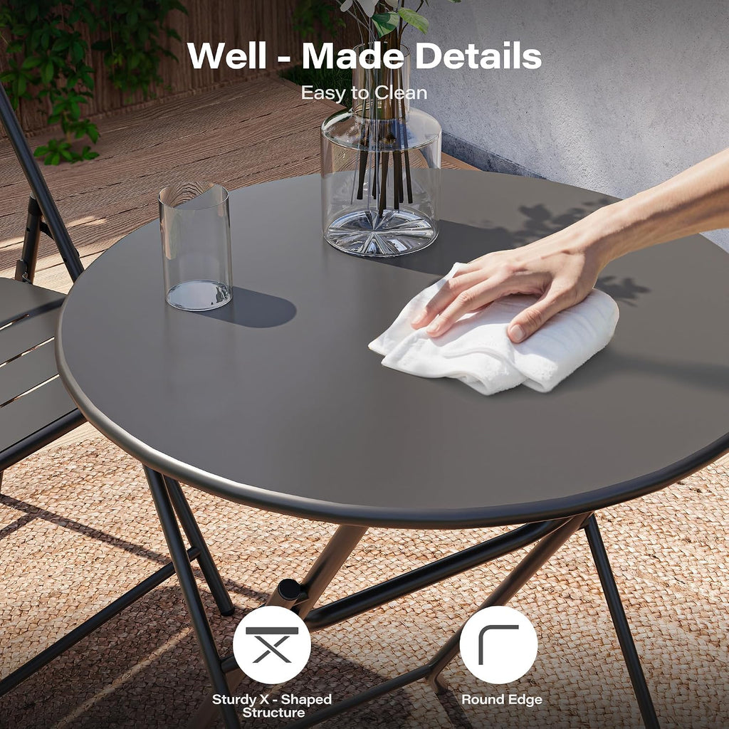 Living 3-Piece Steel Folding Bistro Set