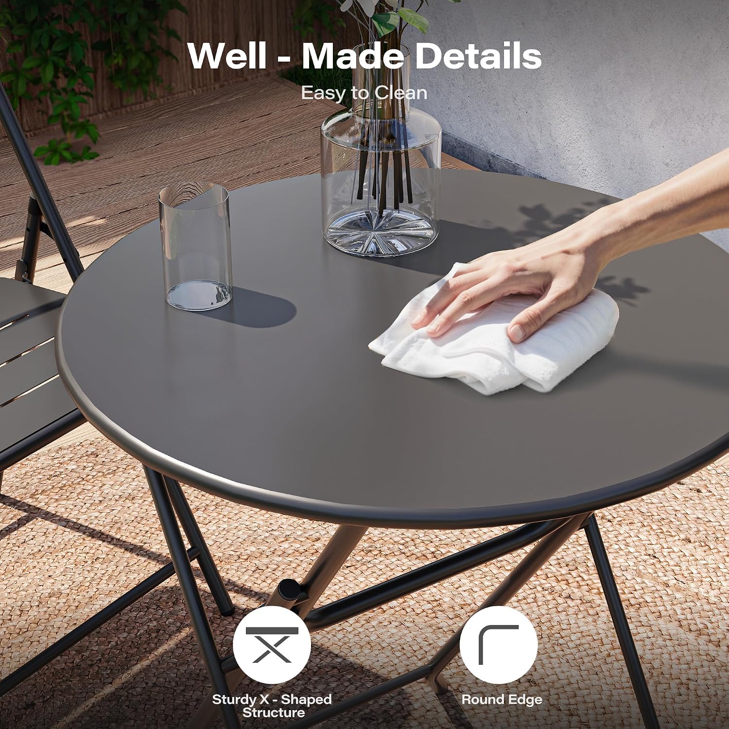 Living 3-Piece Steel Folding Bistro Set