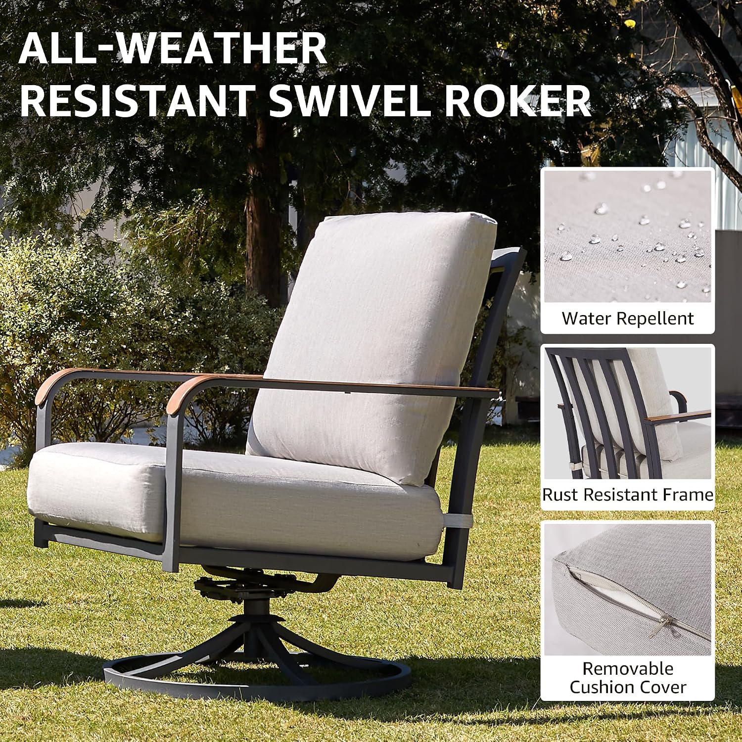 NATURAL EXPRESSIONS 2 Pack Grey Swivel Patio Rockers