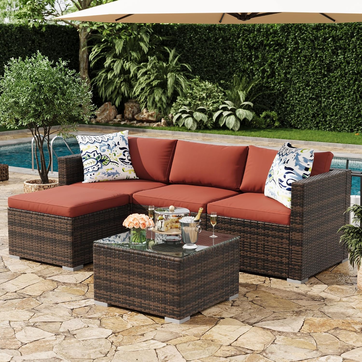 5pc PE Rattan Sectional Sofa Set