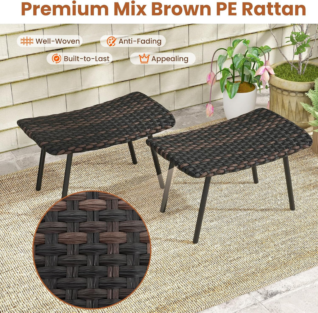 Tangkula 2 Pack Rattan Patio Ottomans