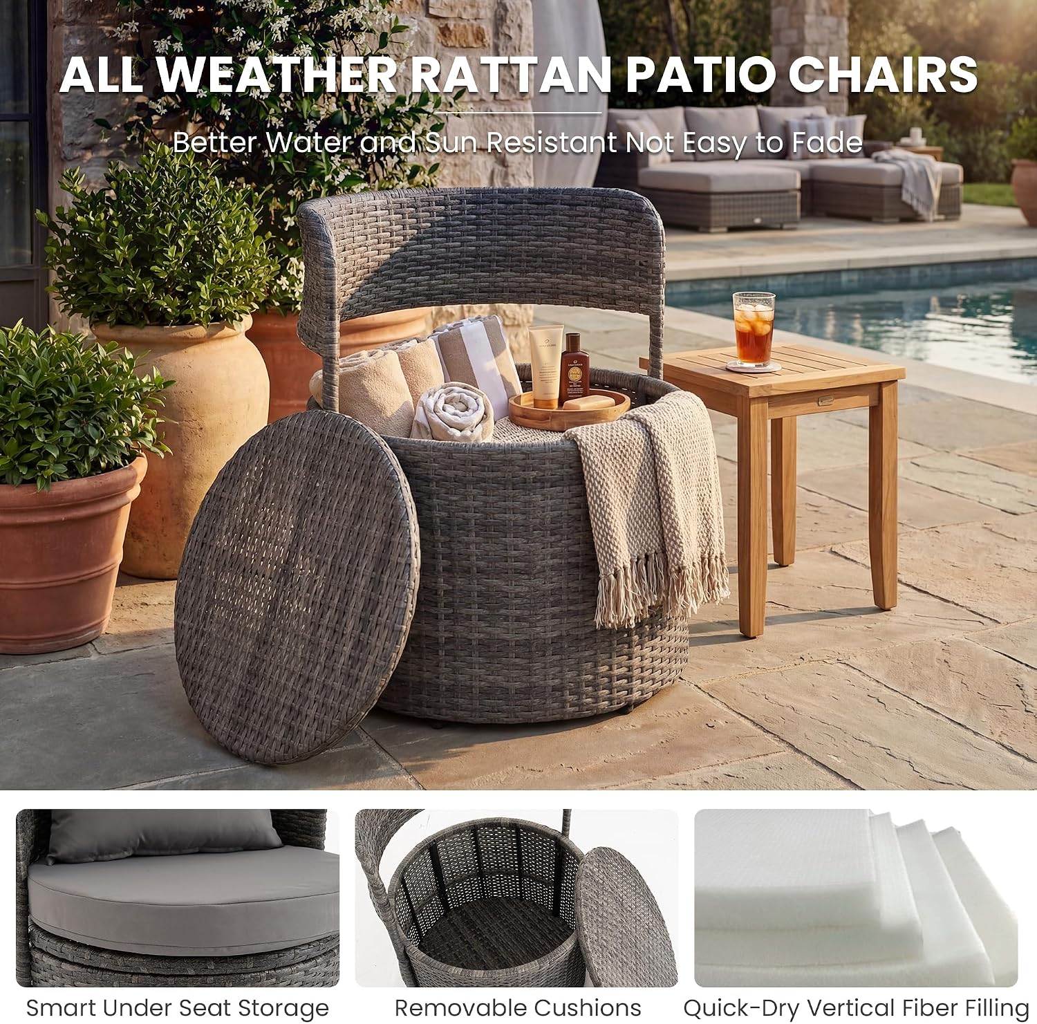 3pc Grey Wicker Bistro Set