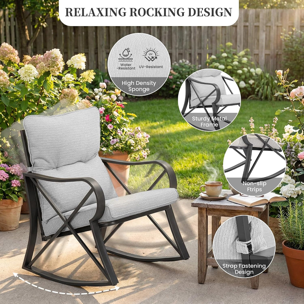 COSIEST 3pc Warm Gray Rocking Bistro Set