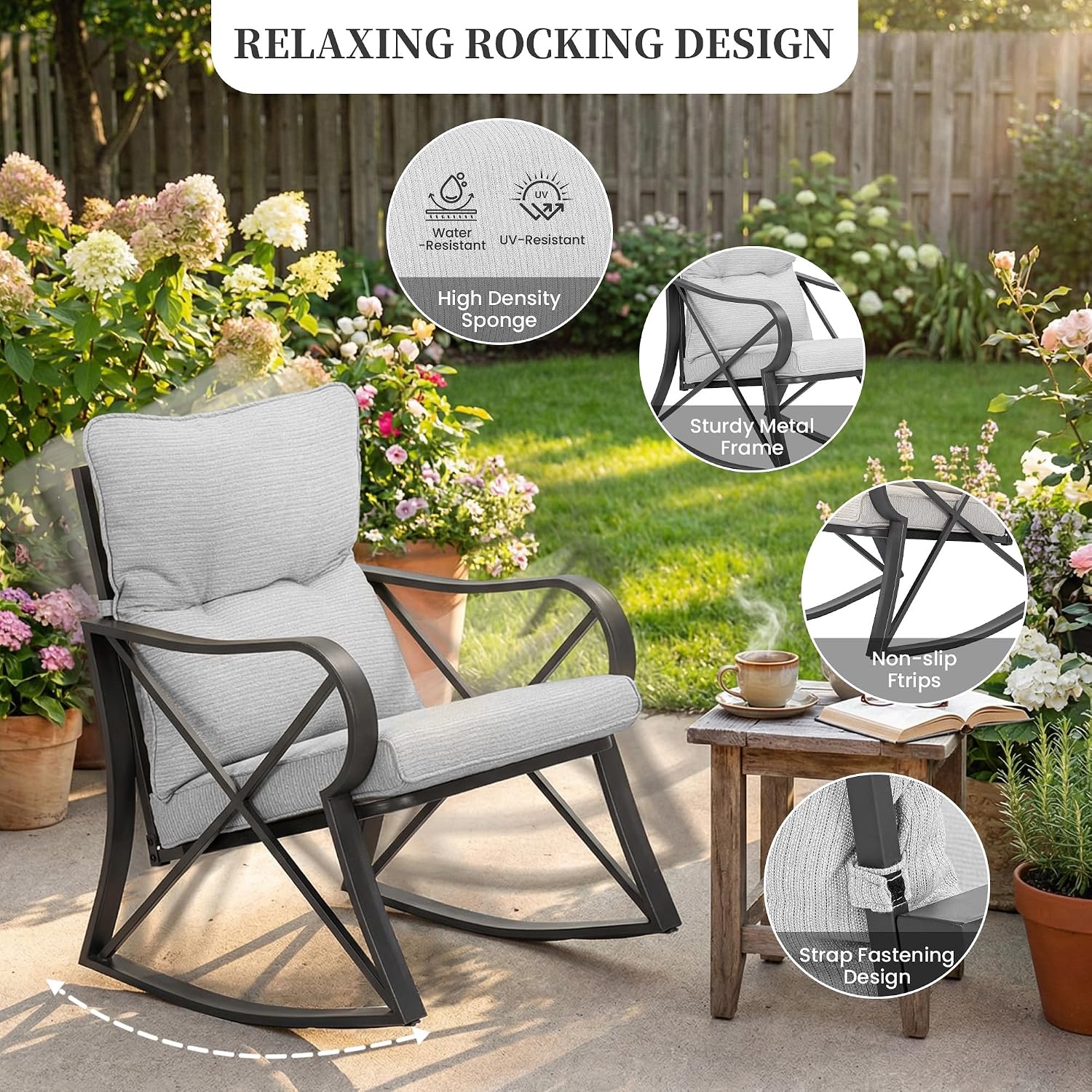COSIEST 3pc Warm Gray Rocking Bistro Set